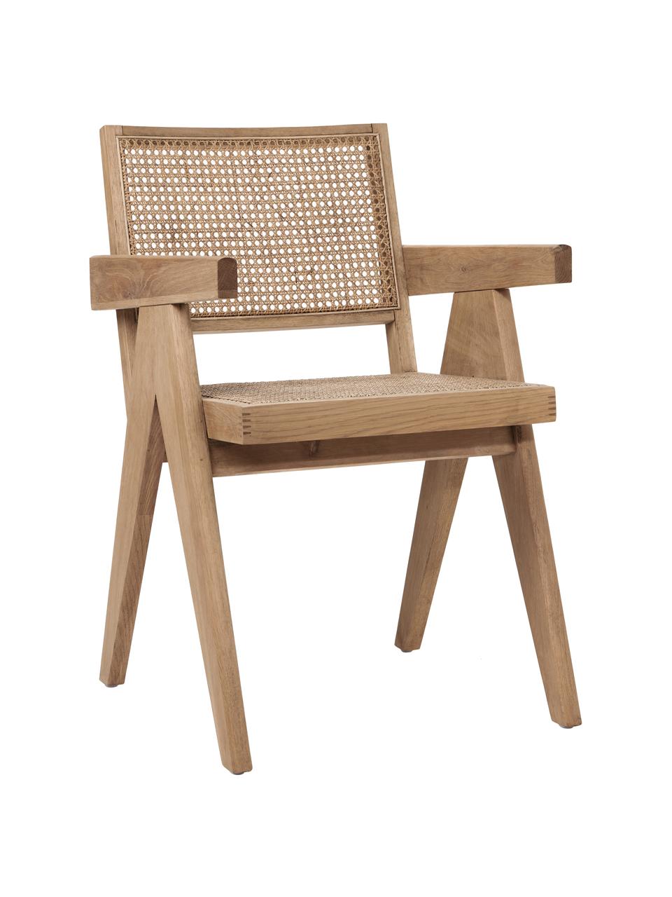 Krzesło z podłokietnikami z plecionką wiedeńską Sissi, Stelaż: lite drewno dębowe, Jasne drewno naturalne, S 52 x G 58 cm