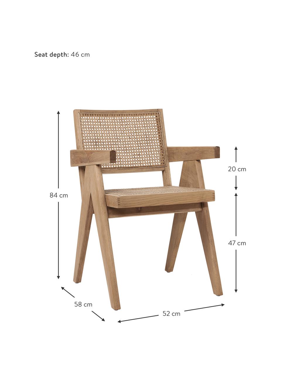 Sedia con braccioli e intreccio viennese Sissi, Struttura: legno di quercia massicci, Seduta: rattan, Rattan, legno di quercia chiaro, Larg. 52 x Prof. 58 cm