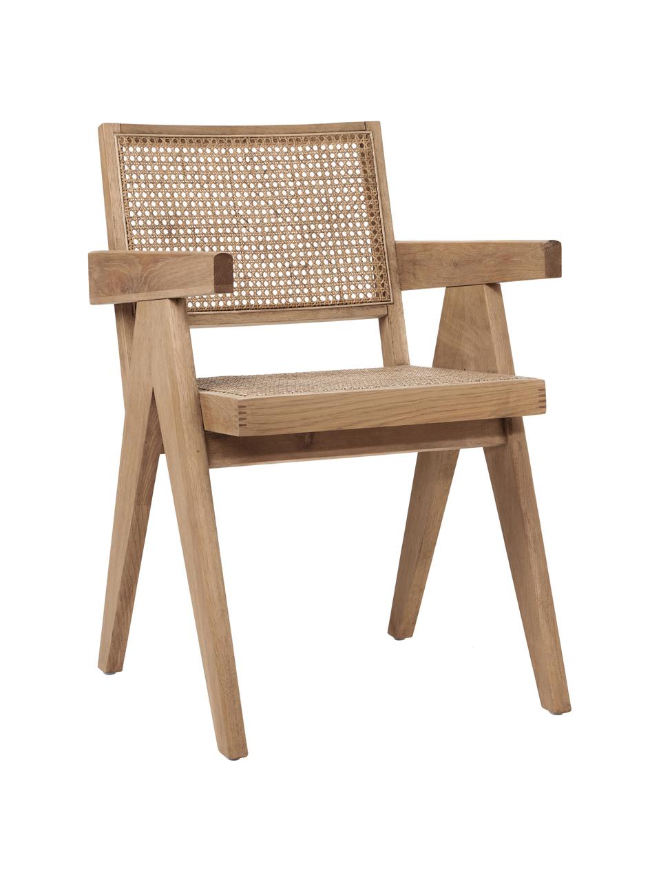 Sillón de tejido vienés Sissi, Estructura: madera de roble maciza, Asiento: ratán, Ratán, madera de roble clara, An 52 x F 58 cm