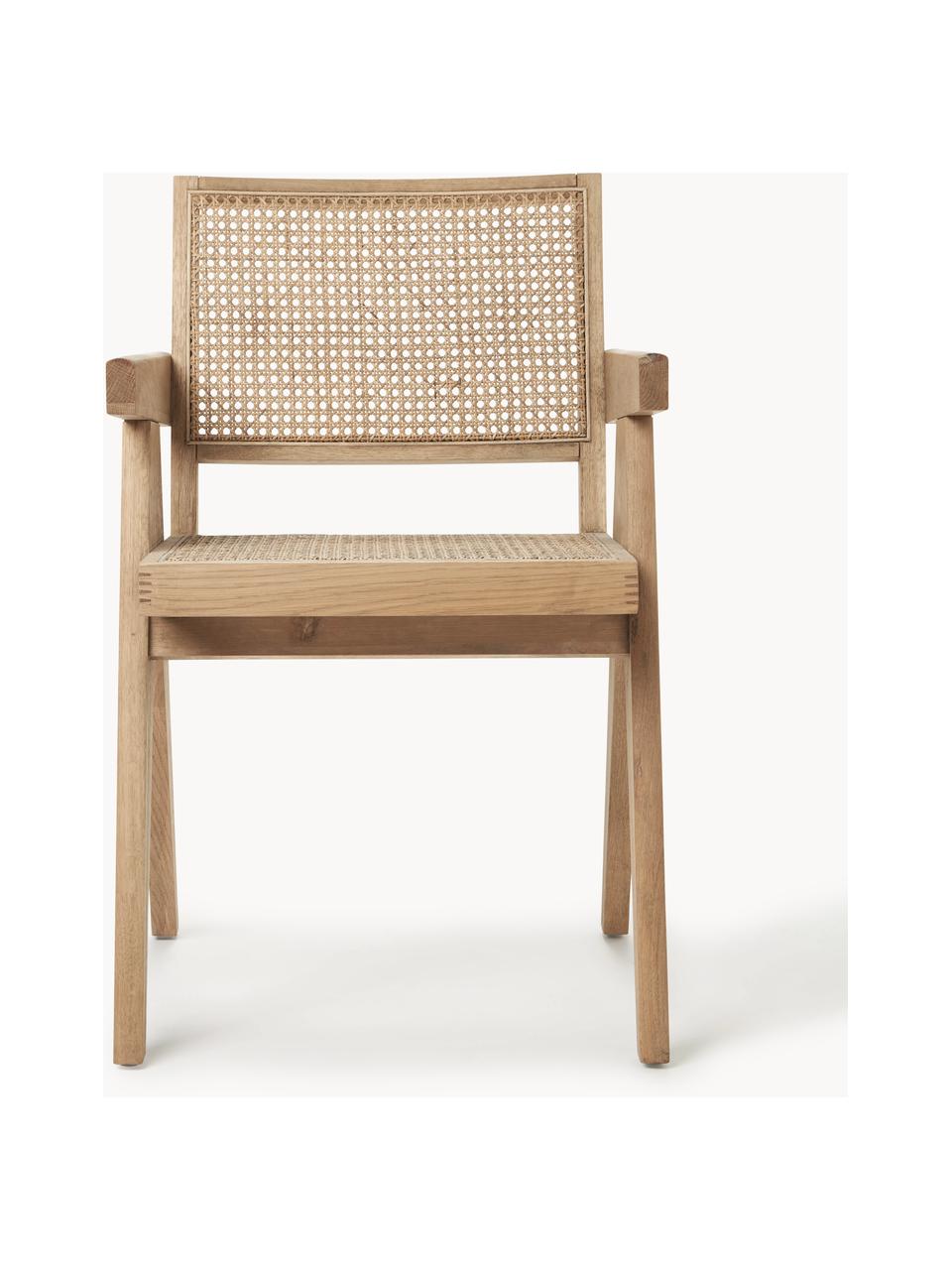 Armstoel Sissi met Weens vlechtwerk, Frame: massief eikenhout, Zitvlak: rotan, Licht eikenhout, lichtbeige, B 52 x D 58 cm