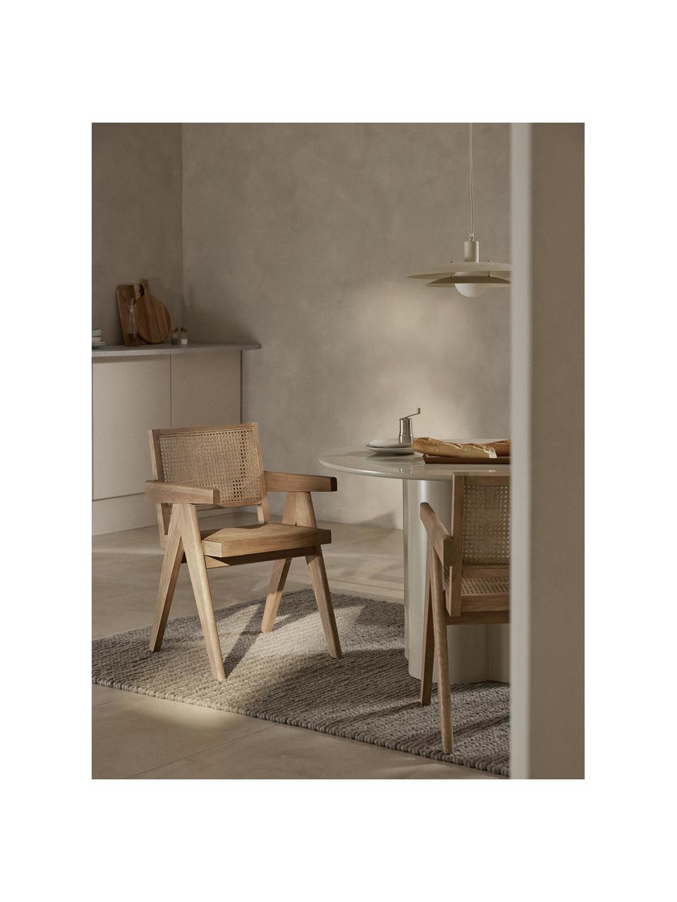 Armstoel Sissi met Weens vlechtwerk, Frame: massief eikenhout, Zitvlak: rotan, Licht eikenhout, lichtbeige, B 52 x D 58 cm