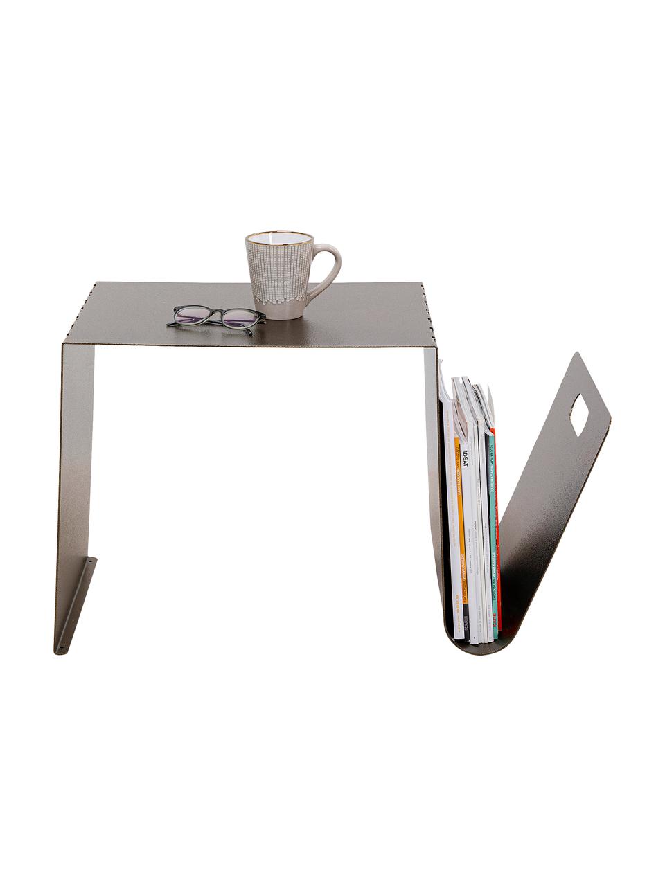 Odkládací stolek se stojanem na noviny Manifattura, Ocel s práškovým nástřikem, Bronzová, Š 67 cm, V 42 cm