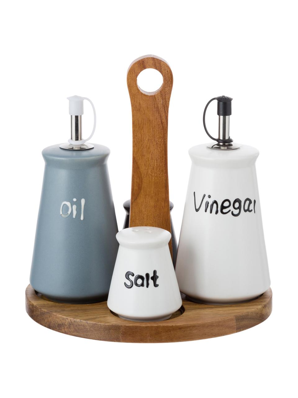 Set olio e aceto Stone 5 pz, Strainer e dispenser: terracotta, Nero, bianco, grigio, legno di bambù, Set in varie misure