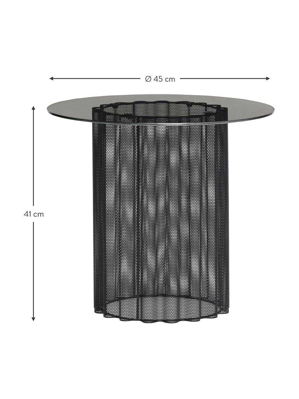 Kulatý kovový odkládací stolek se skleněnou deskou Flow, Černá, Ø 45 cm, V 41 cm