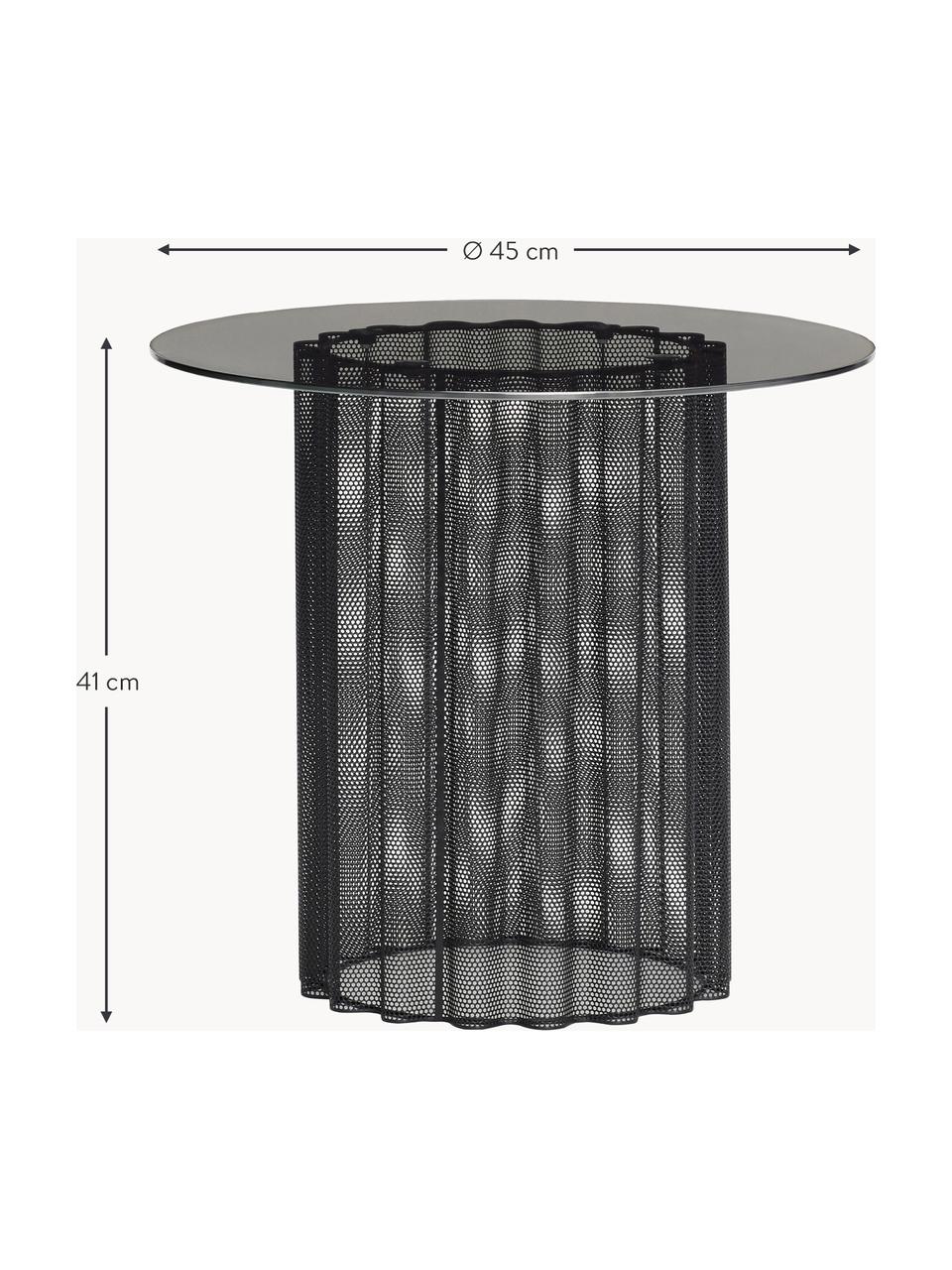 Mesa auxiliar redonda de metal Flow, tablero de vidrio Flow, Estantes: vidrio, Negro, Ø 45 x Al 41 cm