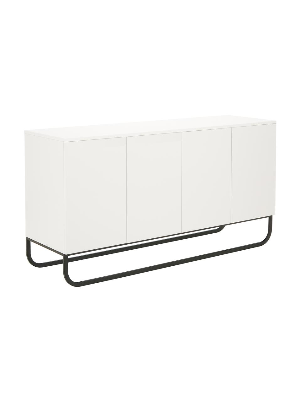 Credenza bianca con ante Sanford, Bianco, nero, Larg. 160 x Alt. 83 cm