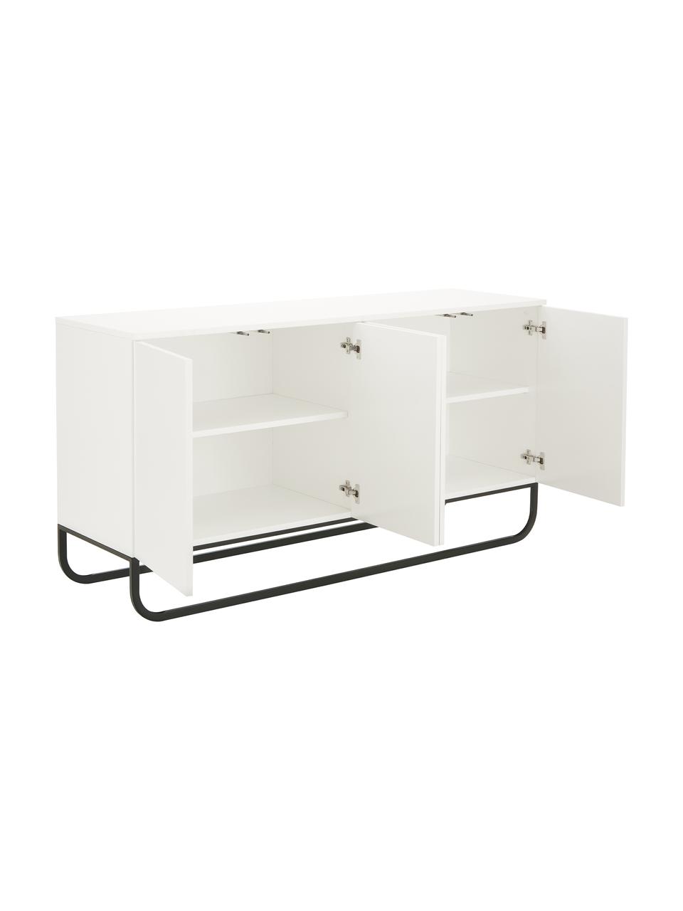 Credenza bianca con ante Sanford, Bianco, nero, Larg. 160 x Alt. 83 cm