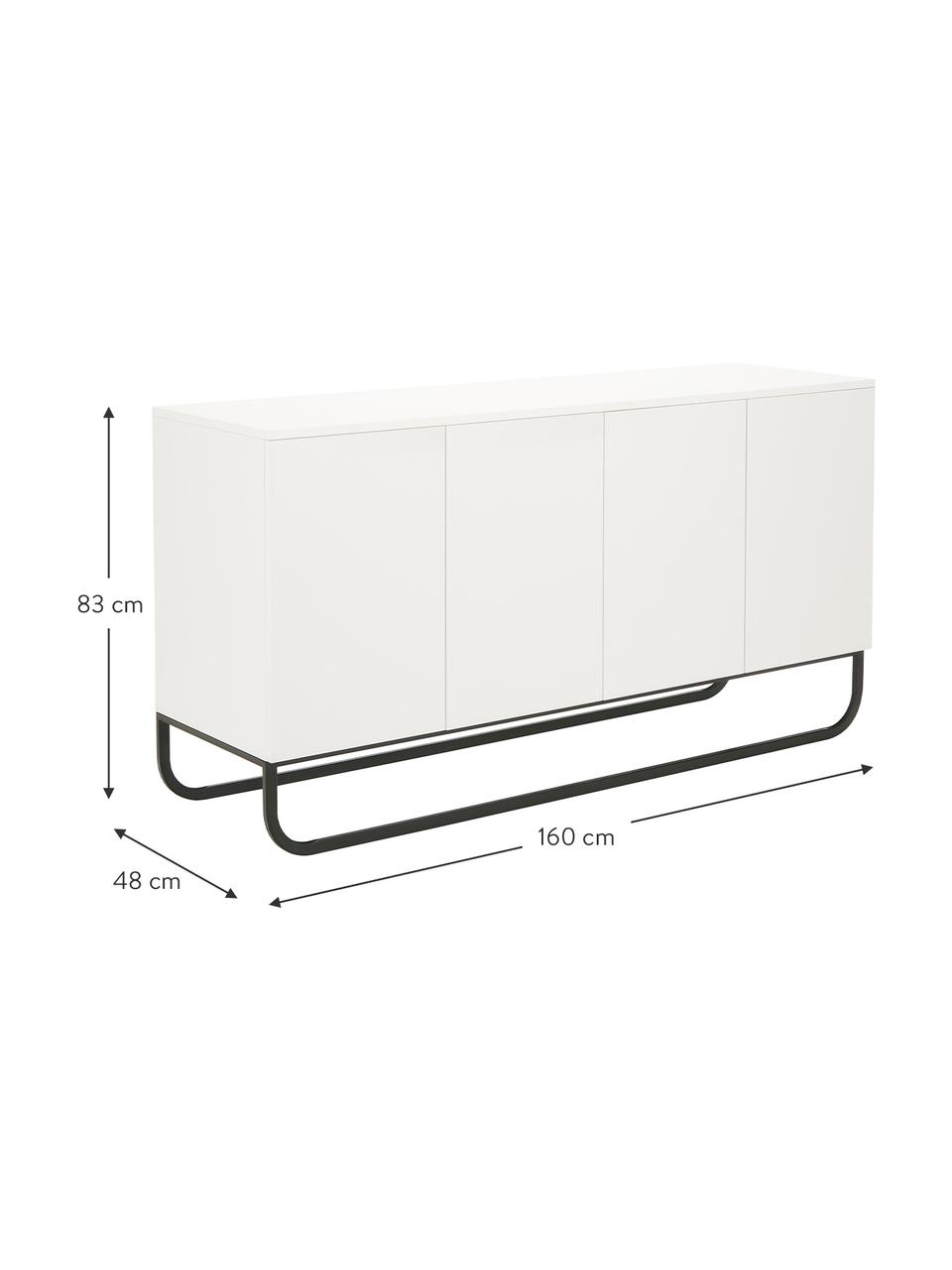 Credenza bianca con ante Sanford, Bianco, nero, Larg. 160 x Alt. 83 cm