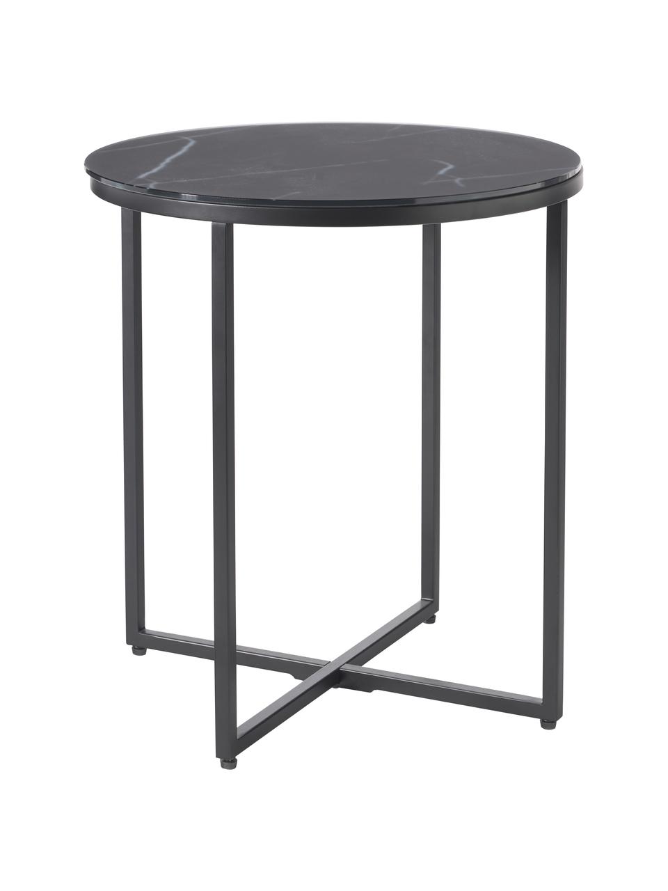 Kulatý odkládací stolek se skleněnou deskou v mramorovém vzhledu Antigua, Černá v mramorovém vzhledu, Ø 45 cm, V 50 cm