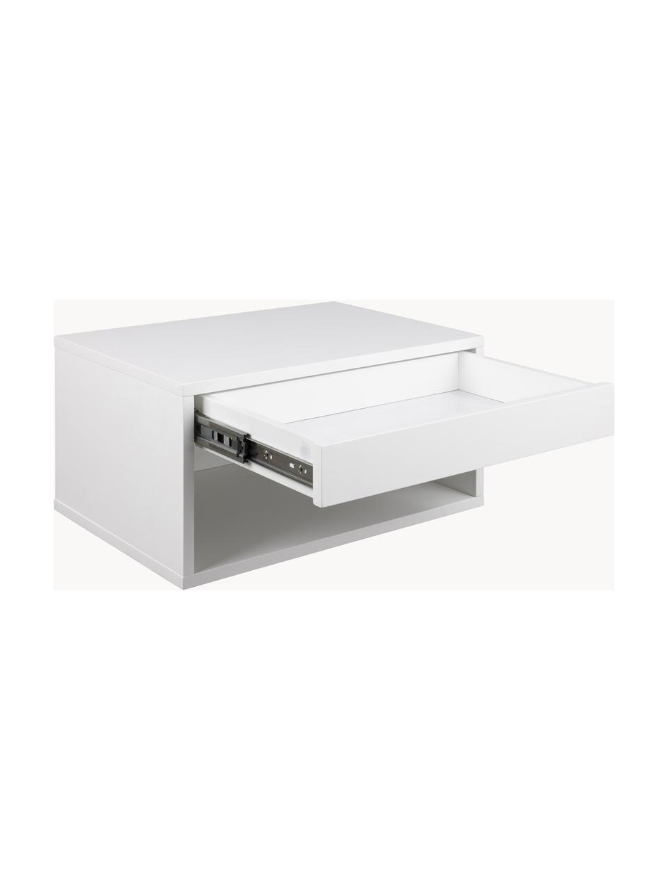 Table de chevet murale Cholet, MDF, laqué, Blanc, larg. 50 x haut. 24 cm