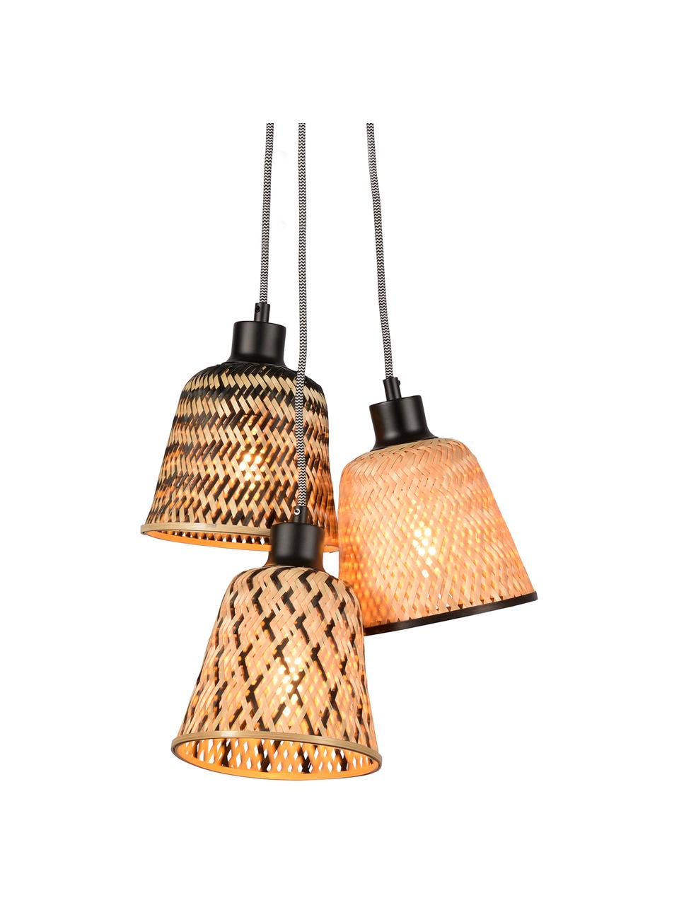 Lampada a sospensione in bambù Kalimantan, Paralume: bambù, Baldacchino: metallo rivestito, Beige, nero, Ø 17 x Alt. 16 cm