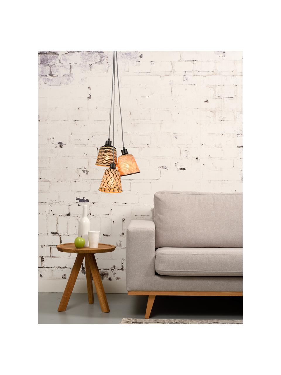 Petite suspension bohème bambou 3 lampes Kalimantan, Beige, noir, Ø 17 x haut. 16 cm