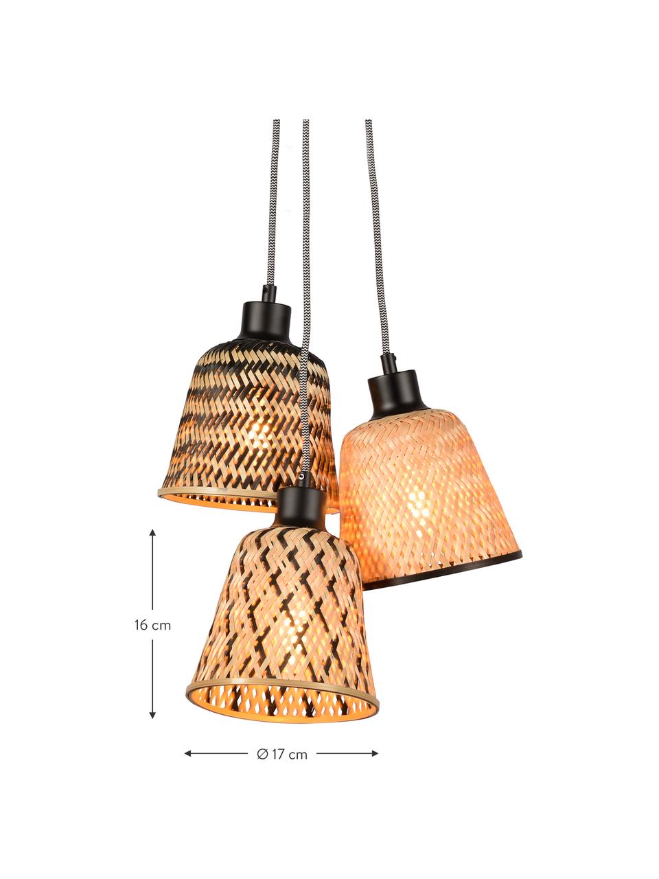 Lampada a sospensione in bambù Kalimantan, Paralume: bambù, Baldacchino: metallo rivestito, Beige, nero, Ø 17 x Alt. 16 cm