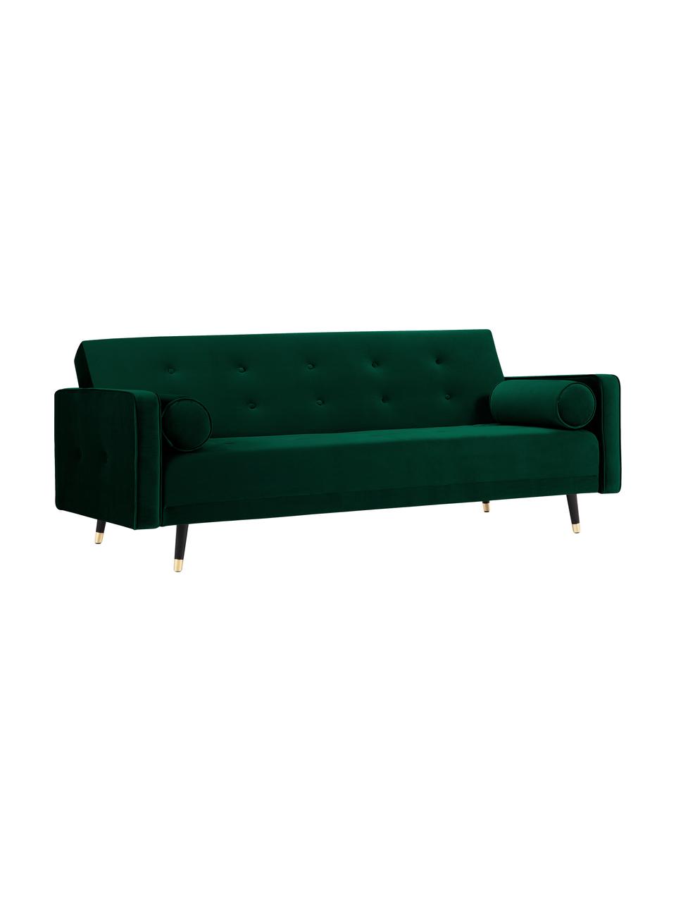Divano letto 3 posti in velluto con piedini in legno Gia, Velluto verde scuro, Larg. 212 x Prof. 93 cm