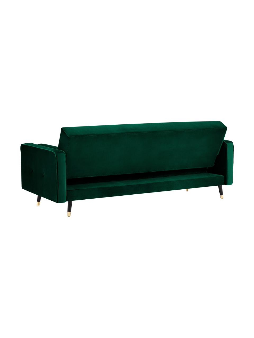 Samt-Schlafsofa Gia (3-Sitzer), Bezug: Polyestersamt Der strapaz, Rahmen: Massives Kiefernholz, Korpus: Spanplatte, Sperrholz, Sp, Samt Dunkelgrün, B 212 x T 93 cm