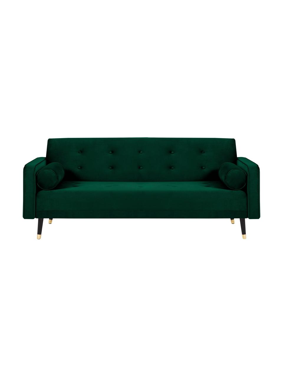 Divano letto 3 posti in velluto con piedini in legno Gia, Velluto verde scuro, Larg. 212 x Prof. 93 cm
