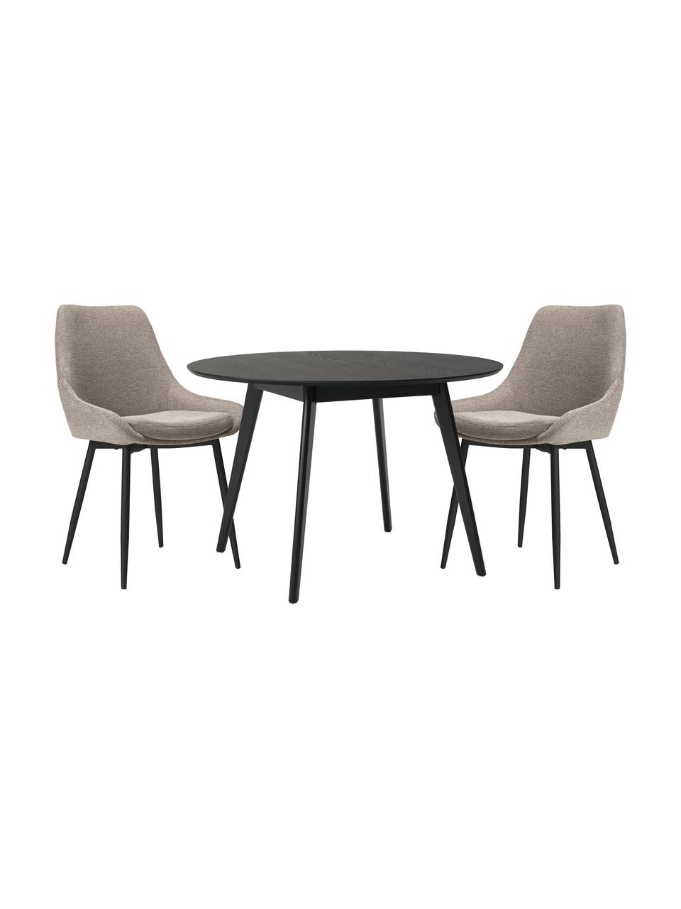 Set tavolo con sedie Yumi, Ø 115 cm, Gambe: legno di albero della gom, Rivestimento: 100% poliestere, Rivestimento: schiuma, Gambe: metallo verniciato a polv, Legno, nero verniciato, tessuto beige, Set in varie misure