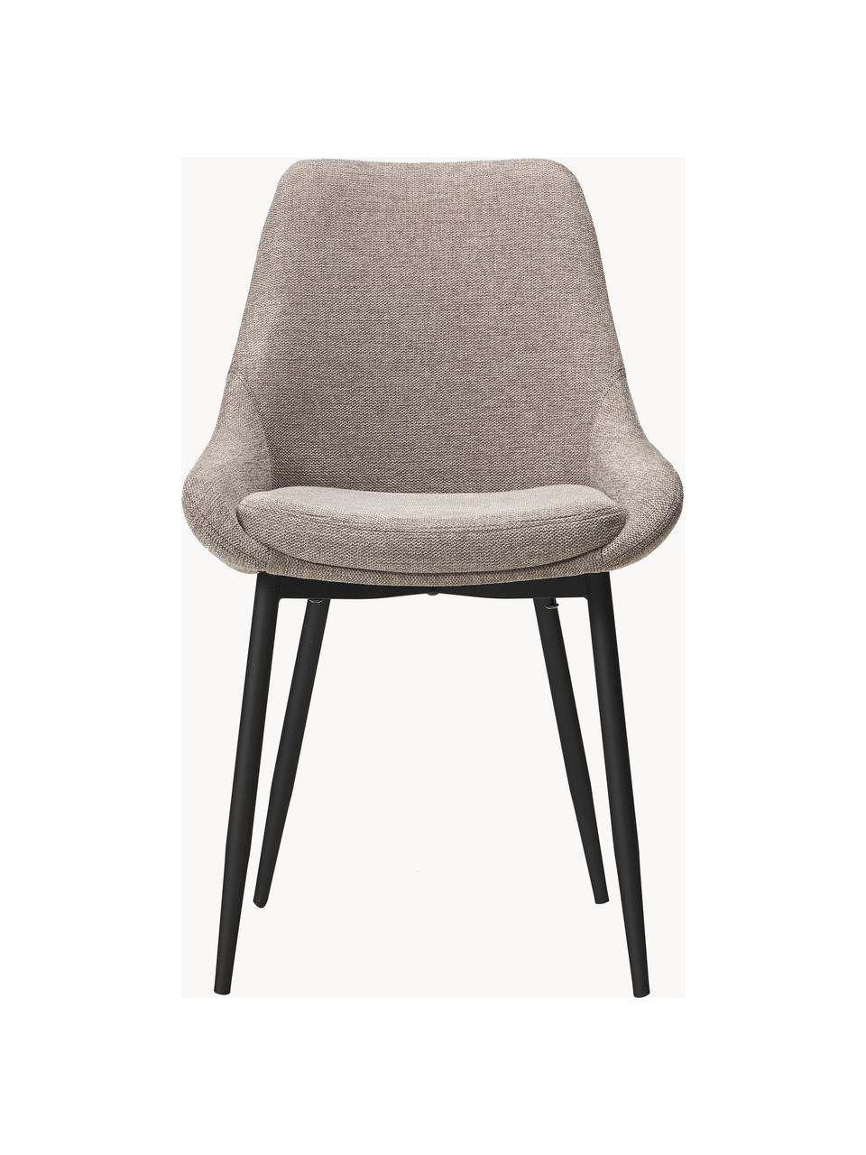 Ronde eettafel Yumi met gestoffeerde stoelen, 3-delig, Tafelblad: MDF met essenhoutfineer, , Poten: massief rubberhout en gel, Bekleding: 100% polyester, Poten: gepoedercoat metaal, Hout, zwart gelakt, geweven stof beige, Set met verschillende formaten