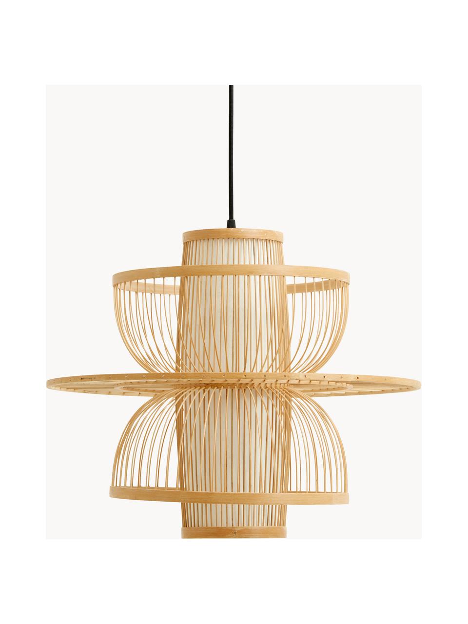 Suspension en bambou artisanale Sigyn, Beige, Ø 47 x haut. 39 cm