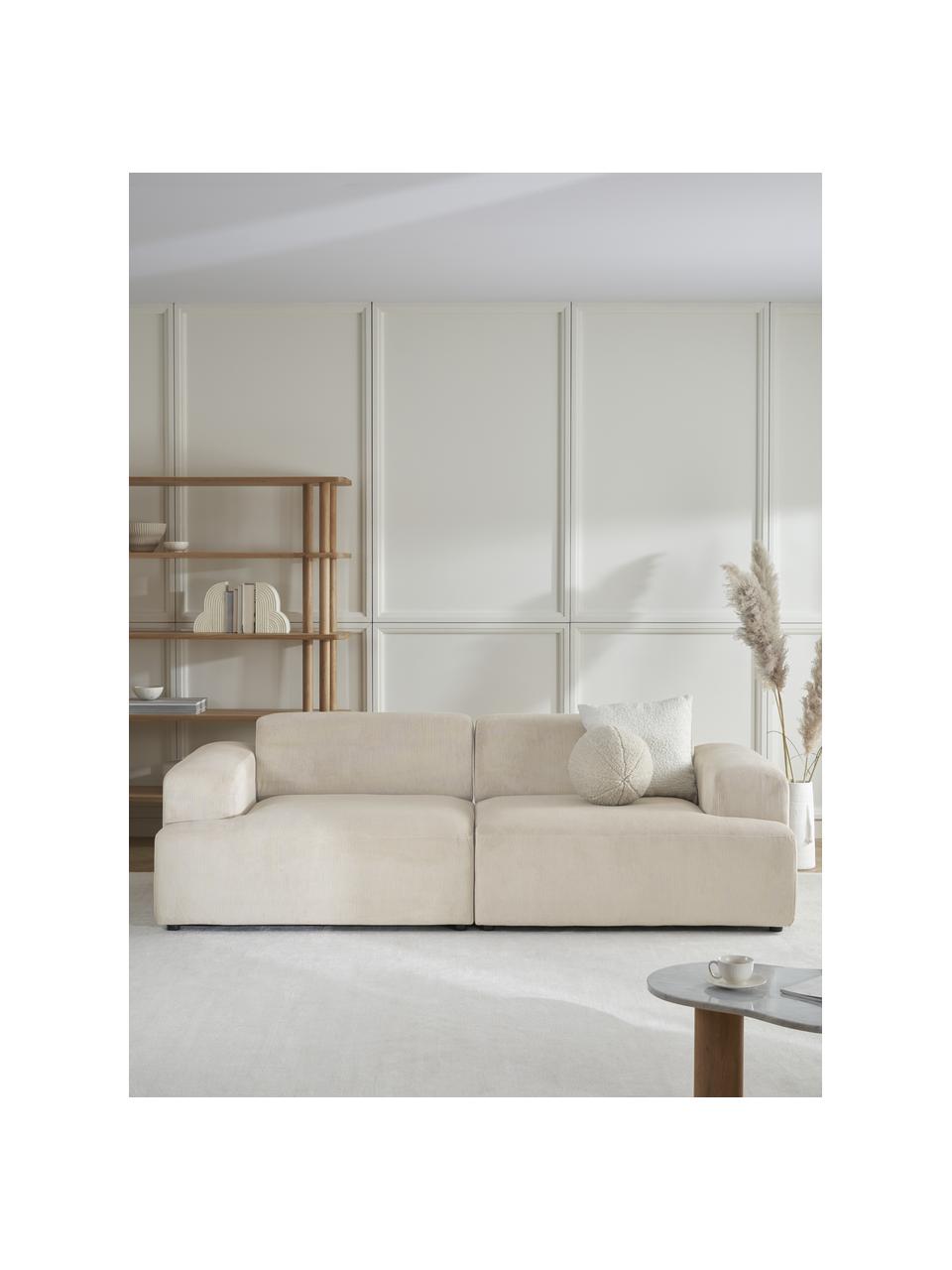 Divano 3 posti in velluto a coste Melva, Rivestimento: velluto a coste (92% poli, Struttura: legno di pino massiccio c, Piedini: plastica, Velluto a coste beige chiaro, Larg. 238 x Prof. 101 cm