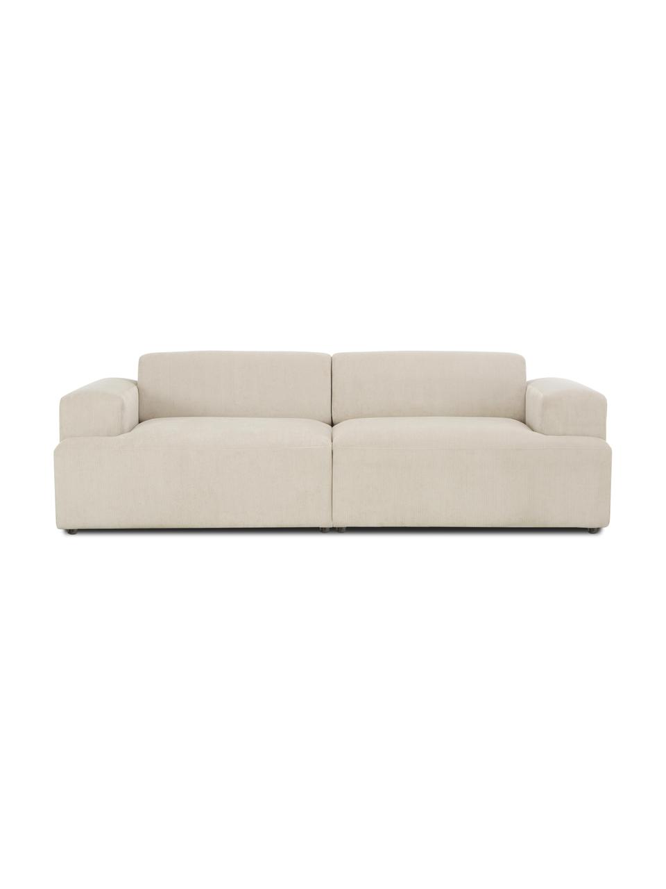Sofa ze sztruksu Melva (3-osobowa), Tapicerka: sztruks (92% poliester, 8, Stelaż: lite drewno sosnowe, cert, Nogi: tworzywo sztuczne, Beżowy sztruks, S 238 x G 101 cm