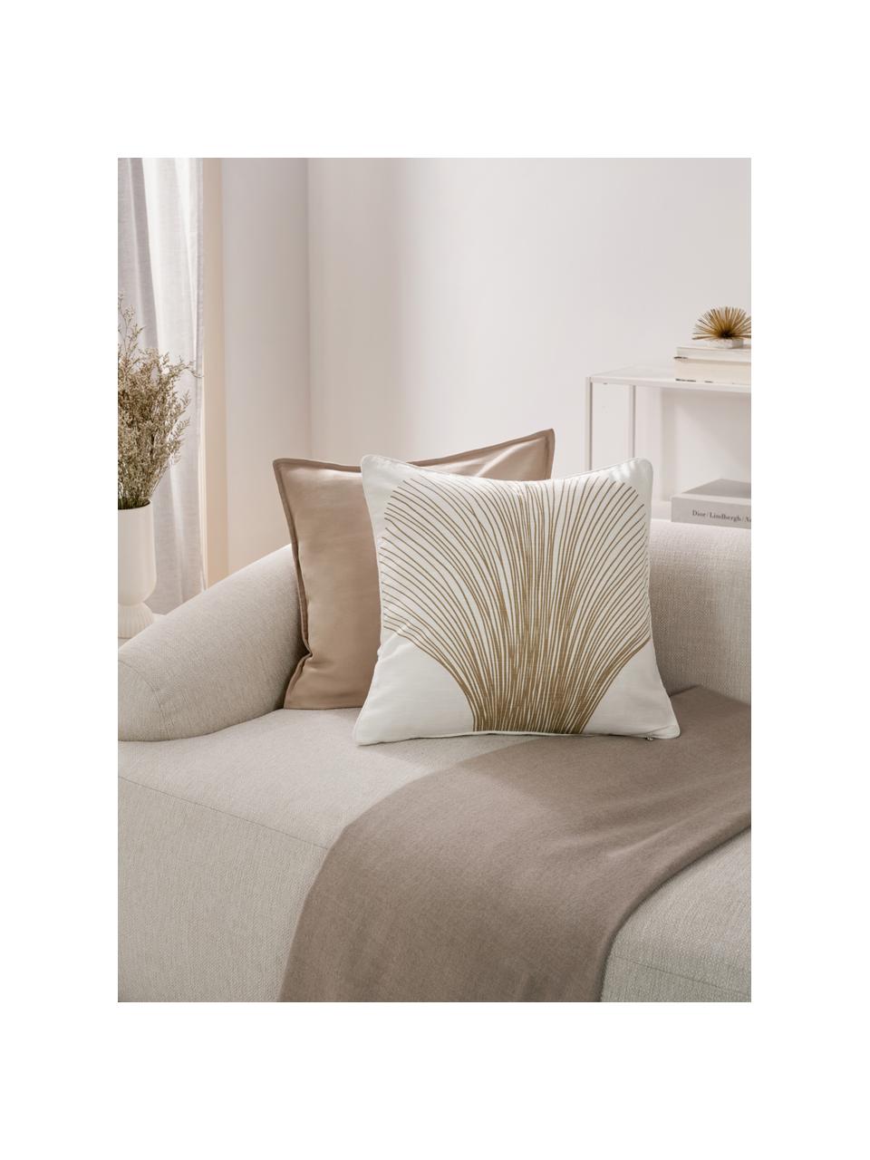 Housse de coussin en coton Thiago, 100 % coton, Blanc, beige, larg. 50 x long. 50 cm