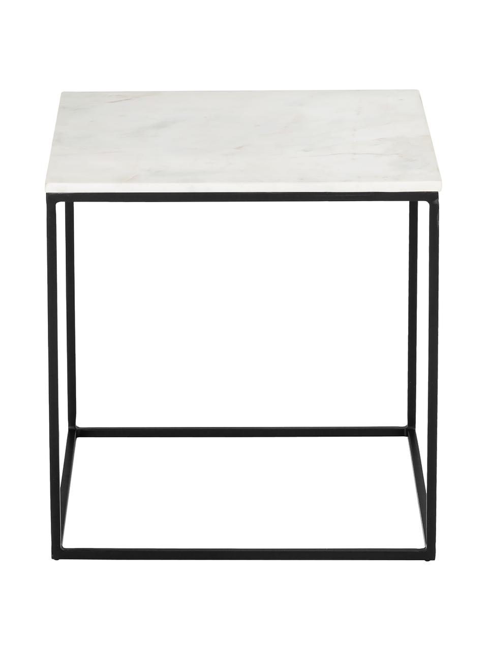 Mesa auxiliar de mármol Alys, Tablero: mármol natural, Estructura: metal con pintura en polv, Blanco veteado, negro, An 50 x Al 50 cm