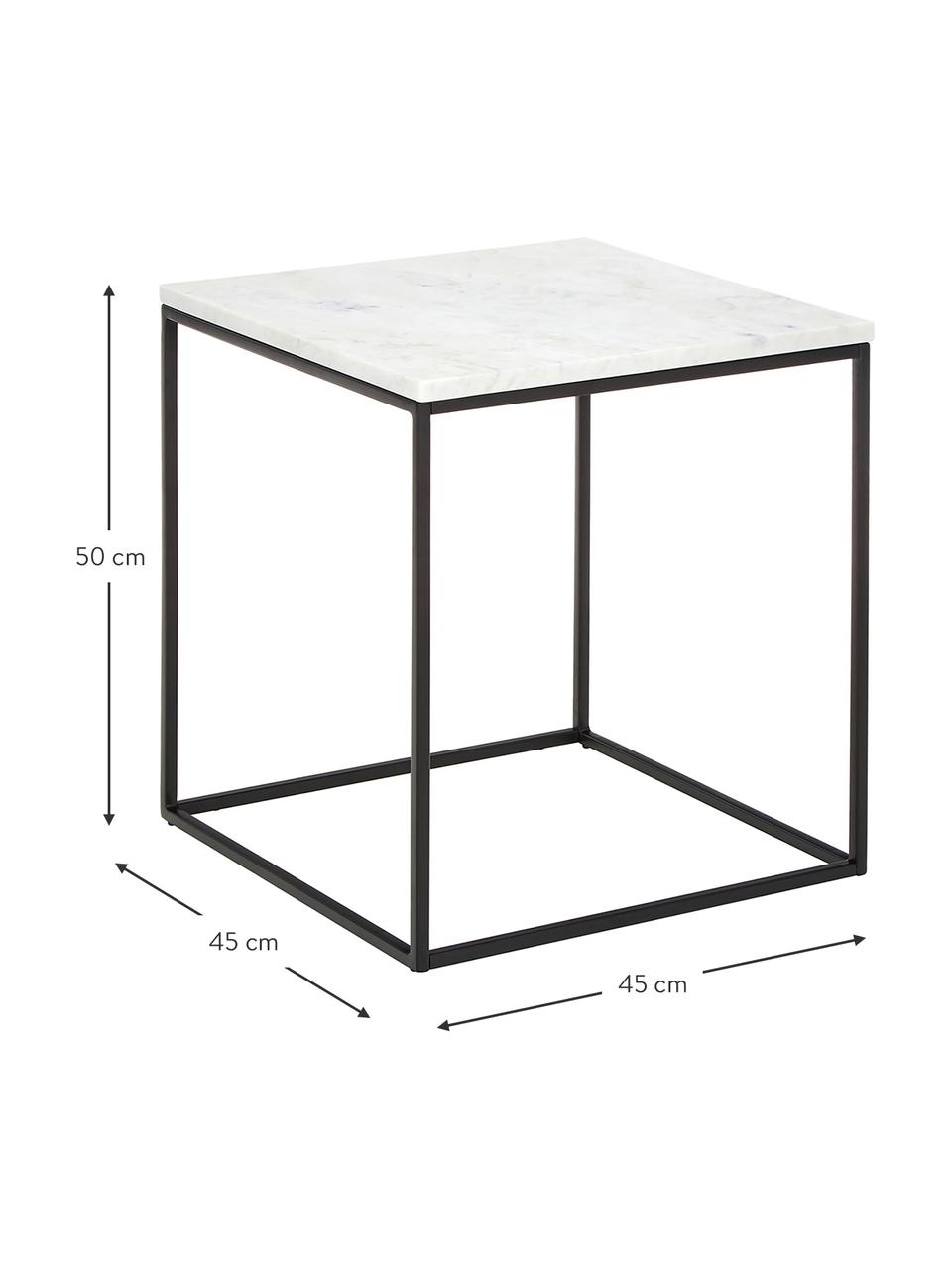 Tavolino in marmo Alys, Struttura: metallo verniciato a polv, Bianco marmorizzato, nero, Larg. 45 x Alt. 50 cm