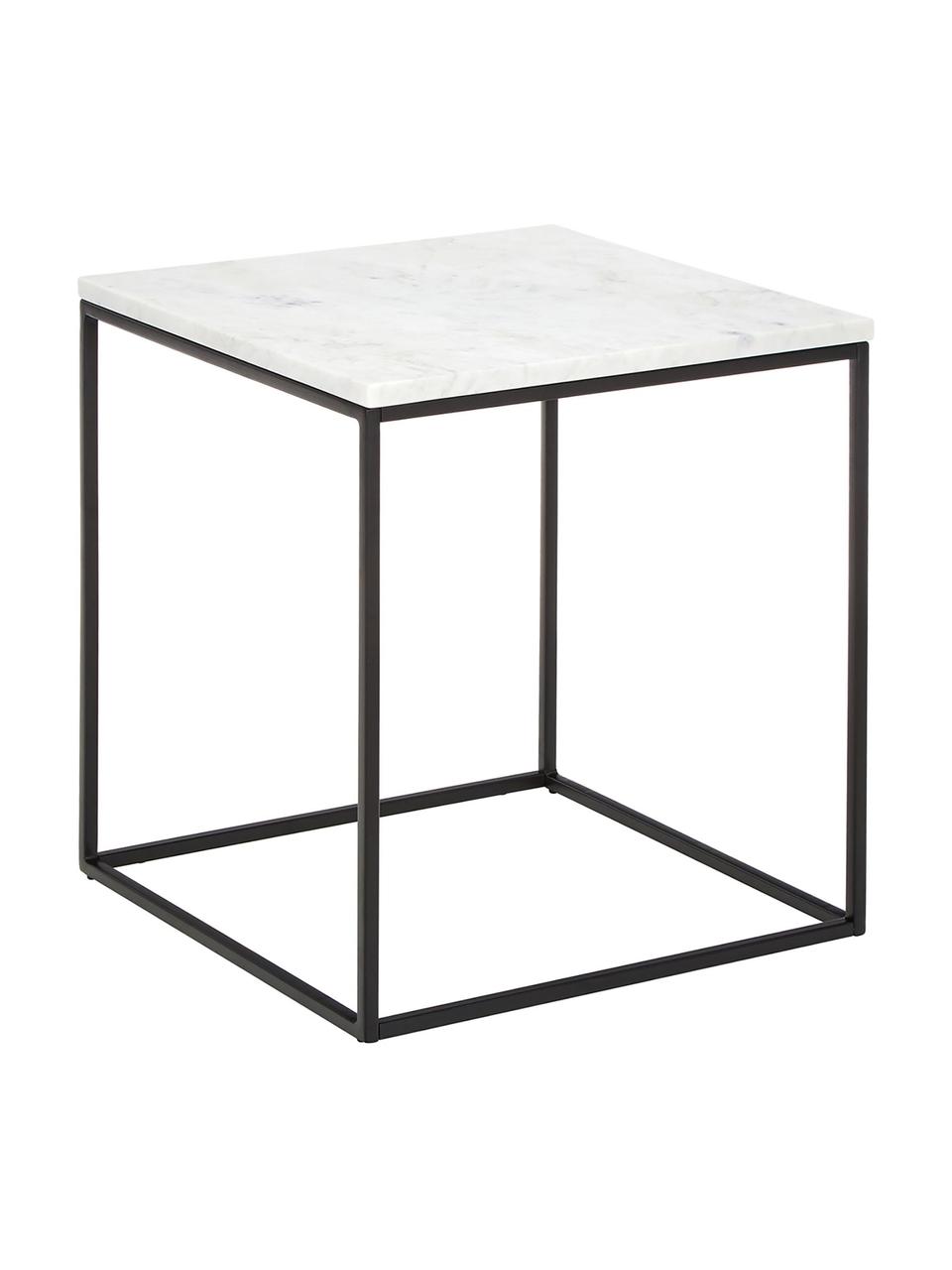 Stolik pomocniczy z marmuru Alys, Blat: marmur, Stelaż: metal malowany proszkowo, Biały, marmurowy, czarny, S 45 x W 50 cm