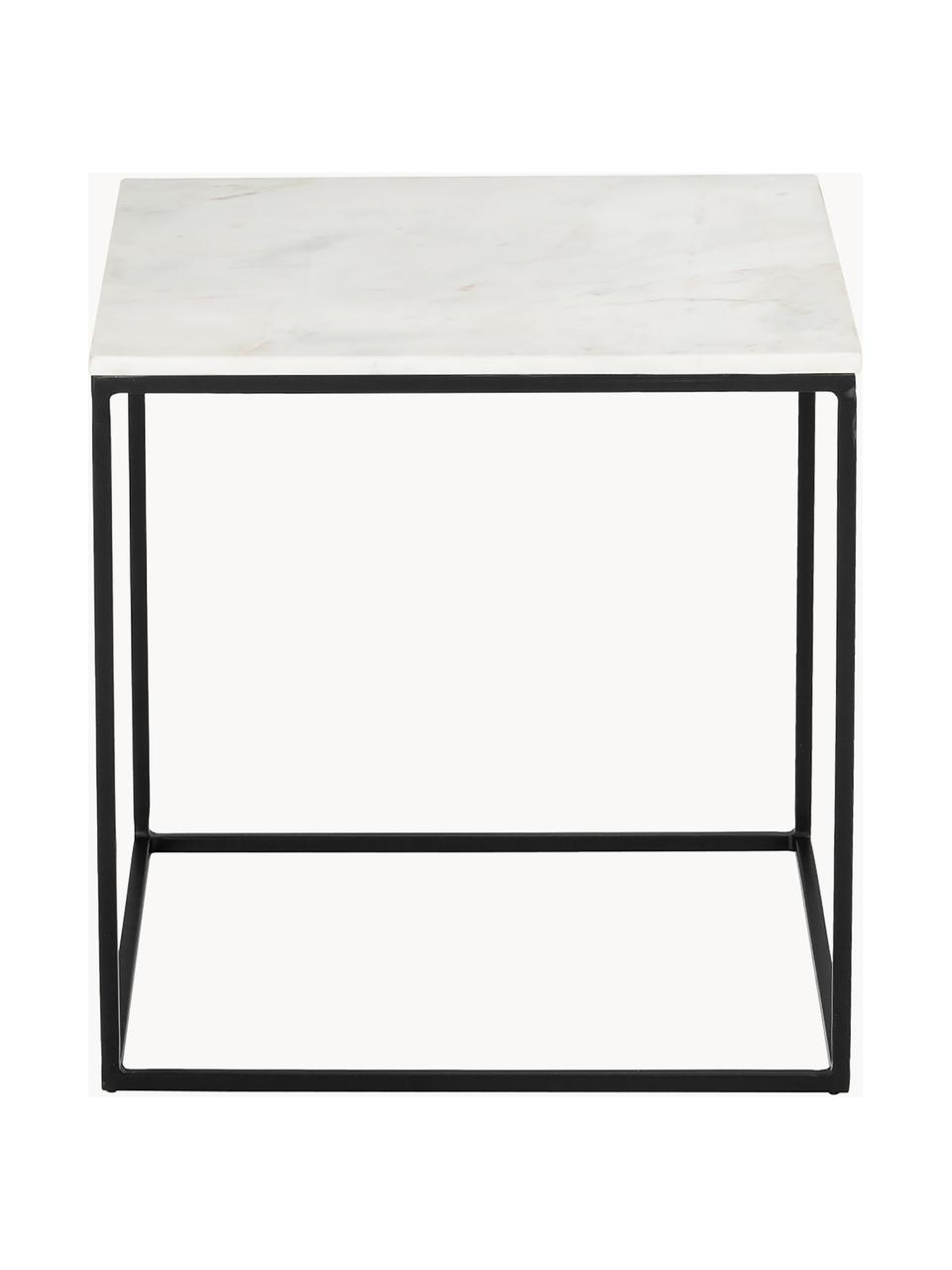 Mramorový odkládací stolek Alys, Bílá mramorová, černá, Š 45 cm, V 50 cm