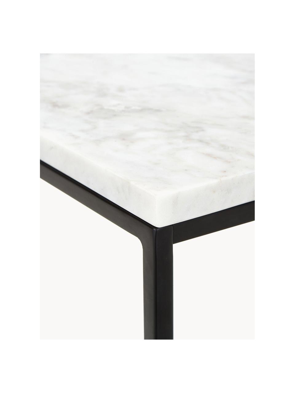 Mramorový pomocný stolík Alys, Biela, mramorovaná, čierna, Š 45 x V 50 cm