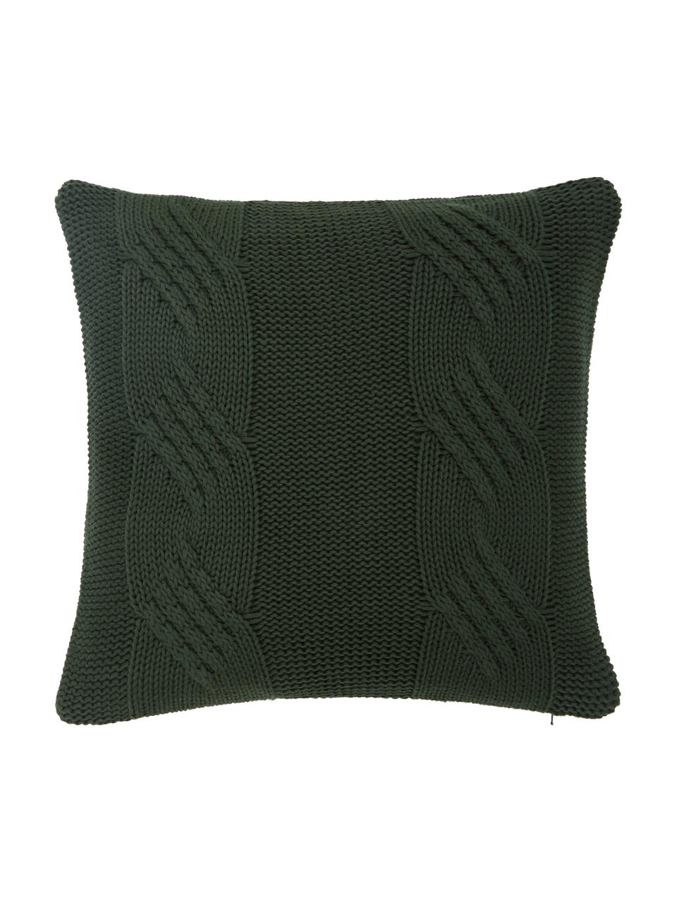 Federa arredo fatta a maglia con motivo a rilievo Jonah, 100% cotone, Verde scuro, Larg. 40 x Lung. 40 cm