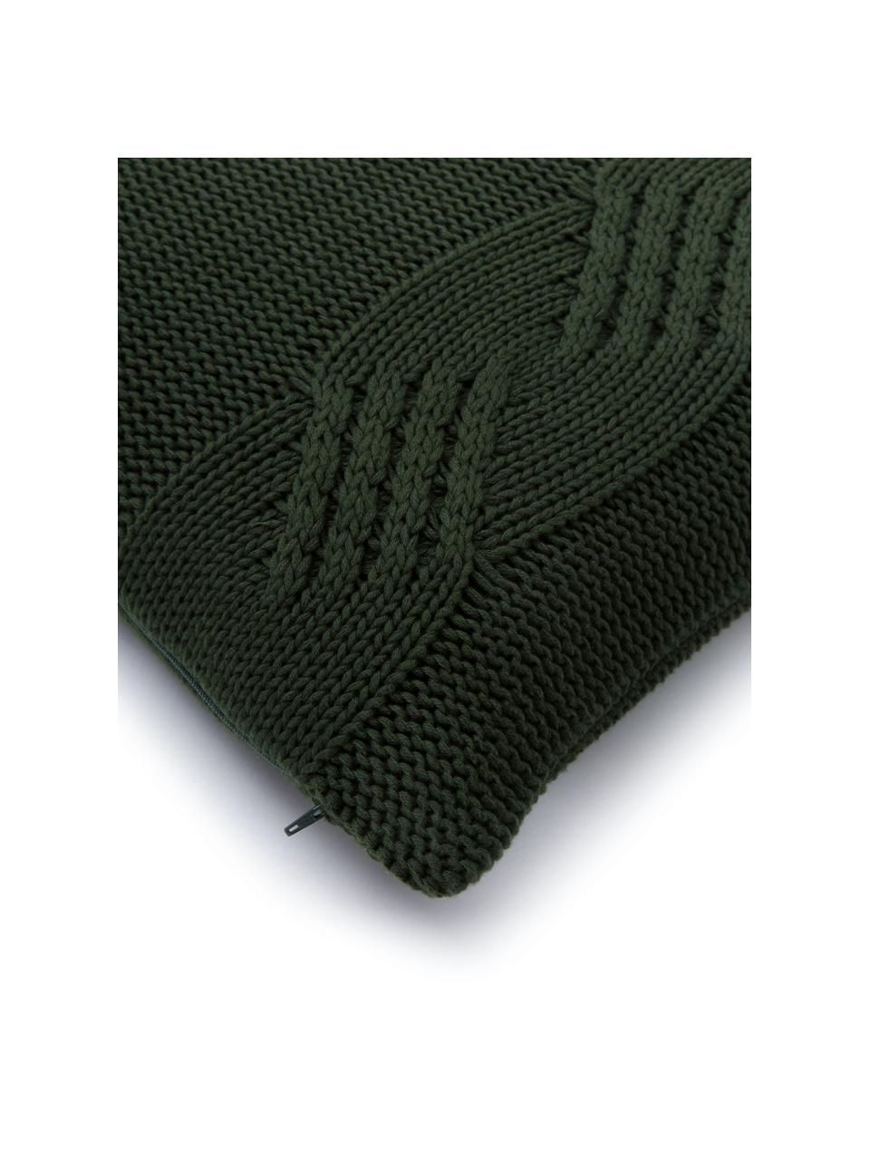 Federa arredo fatta a maglia con motivo a rilievo Jonah, 100% cotone, Verde scuro, Larg. 40 x Lung. 40 cm
