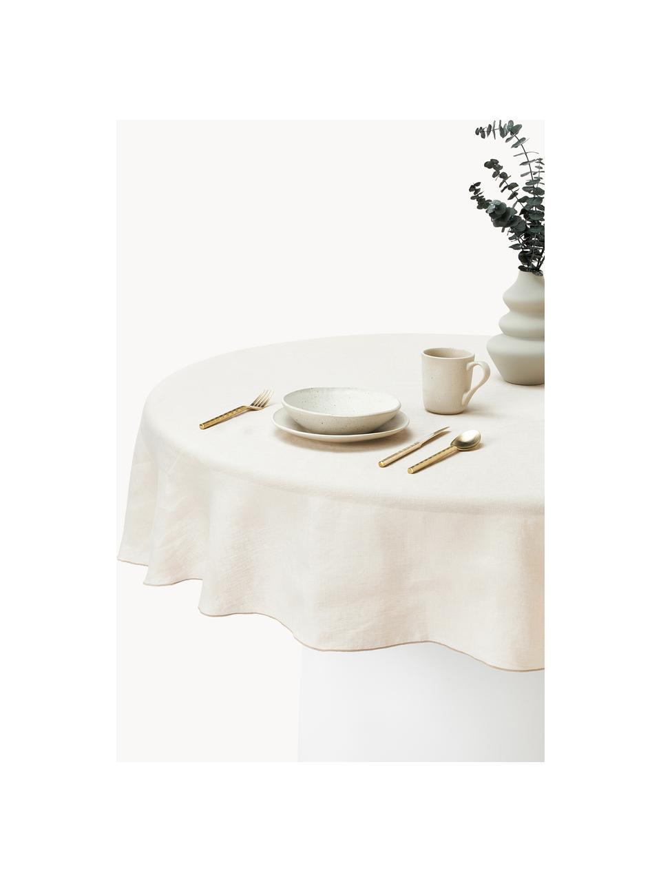 Nappe ronde en lin avec passepoil Kennedy, 100 % lin délavé

Le lin est une fibre naturelle qui se caractérise par ses propriétés respirantes, sa résistance et son toucher doux

Le matériau est certifié STANDARD 100 OEKO-TEX®, 6760CIT, CITEVE, Blanc crème, beige, 4-6 personnes (Ø 180 cm)