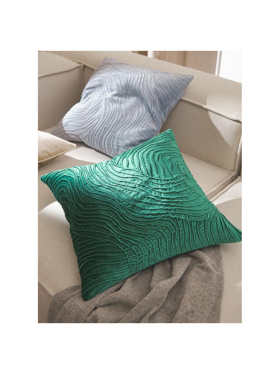 Fluwelen kussenhoes Nisha met structuurpatroon, Turquoise groen, B 50 x L 50 cm