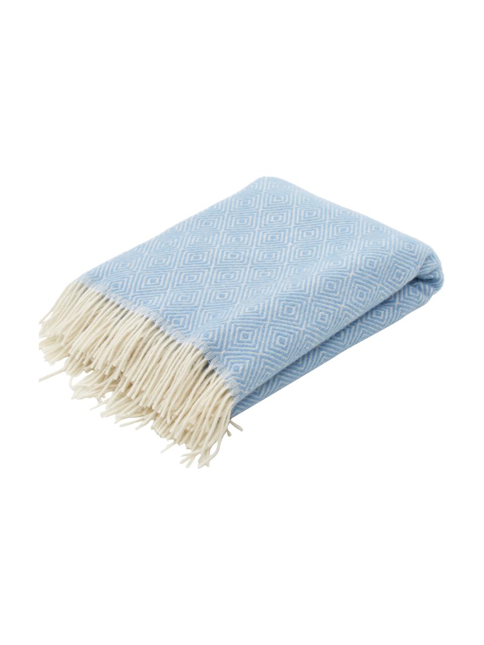 Manta de lana con flecos Triol-Viktor, 100% lana, Azul claro, blanco, An 140 x L 200 cm