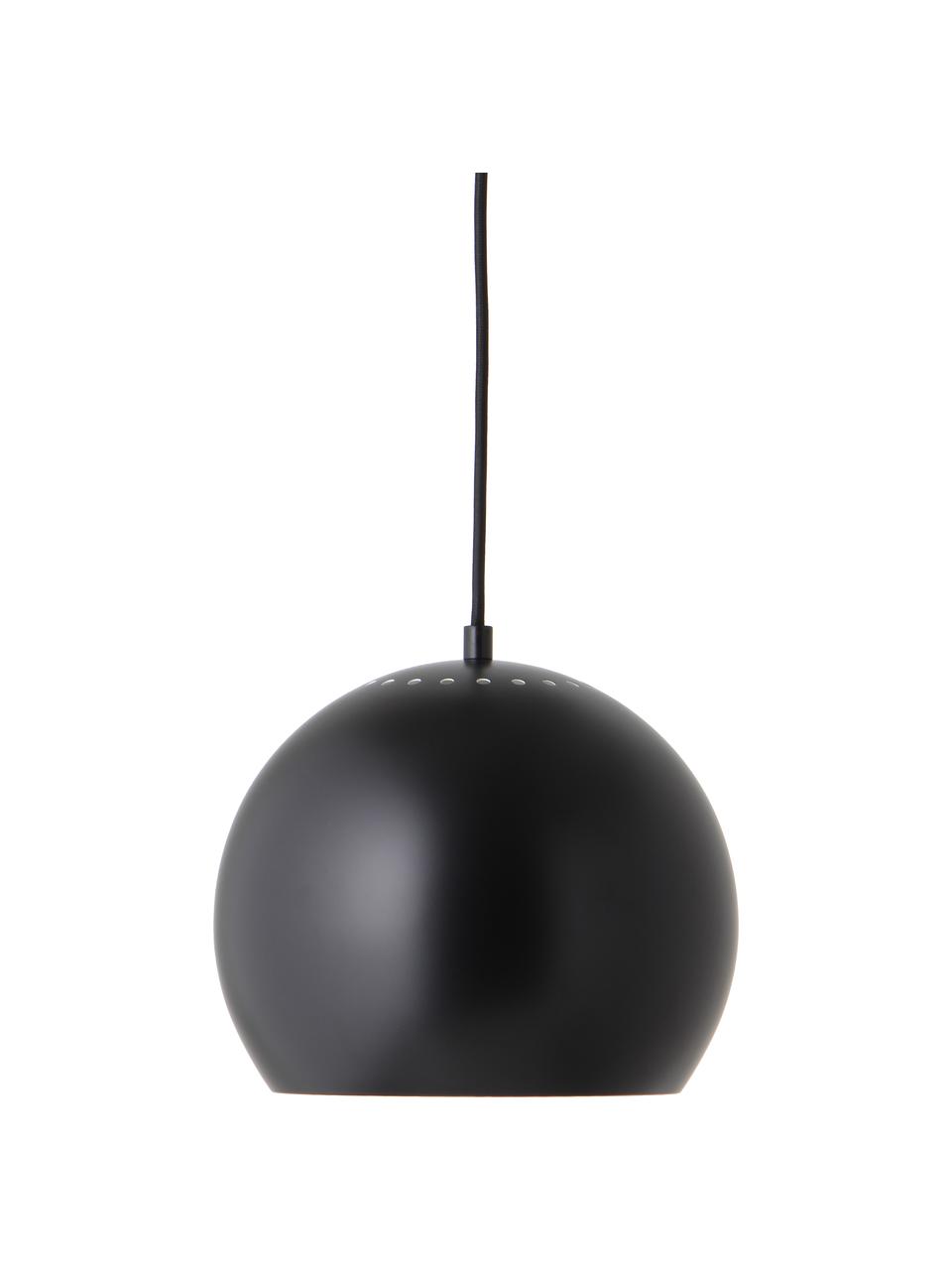 Kleine bolvormige hanglamp  Ball in mat zwart, Lampenkap: gecoat metaal, Baldakijn: gecoat metaal, Zwart, wit, Ø 25 x H 20 cm