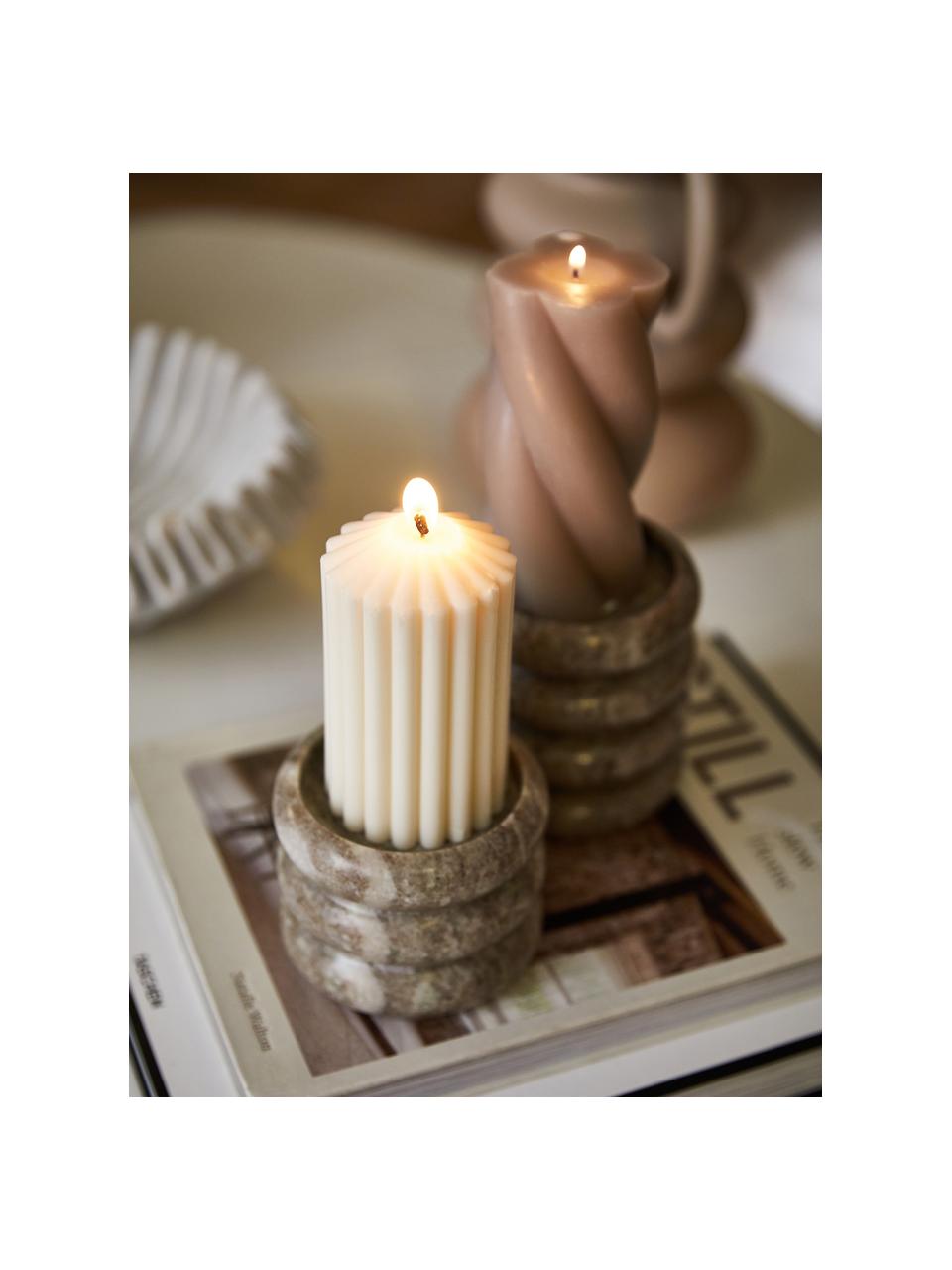 Kerzenhalter Orta aus Marmor, 2er-Set, Marmor, Beigetöne, marmoriert, Set mit verschiedenen Größen