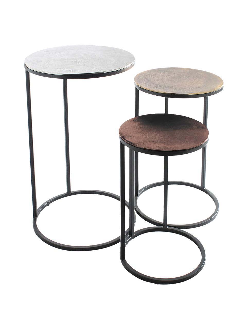 Komplet stolików pomocniczych Calvin, 3 elem., Blat: aluminium powlekane, Stelaż: metal lakierowany, Srebrny, mosiądz, miedziany, Komplet z różnymi rozmiarami