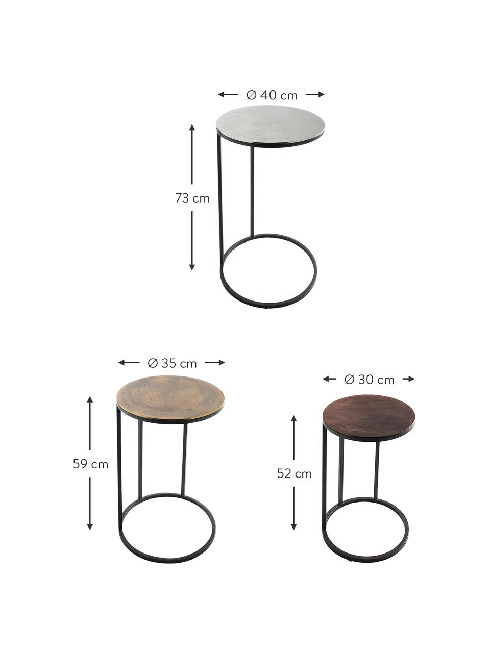 Sada kovových odkládacích stolků Calvin, 3 díly, Stříbrná, mosazná, měděná, Sada s různými velikostmi