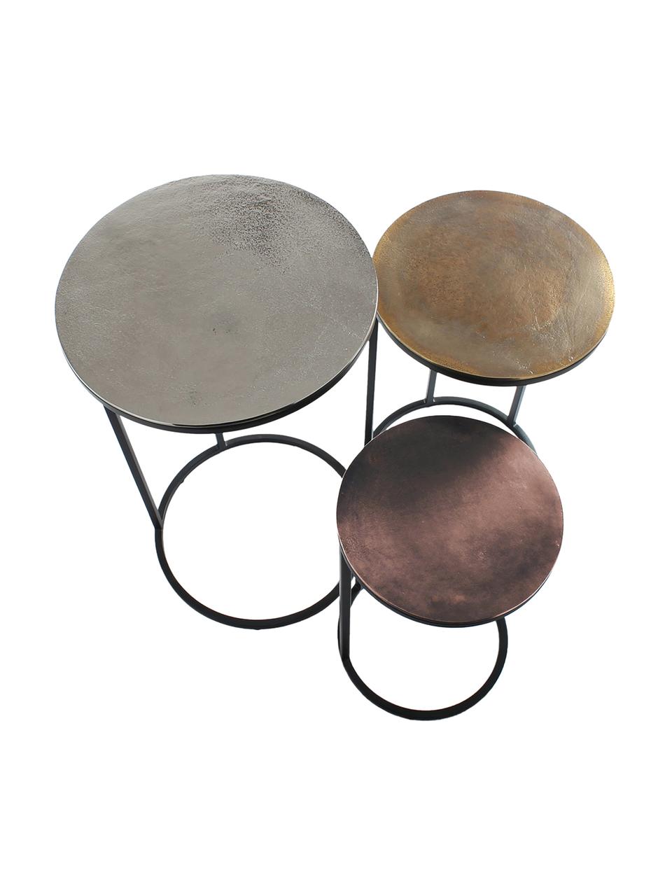 Metalen bijzettafel 3-delig Calvin, Frame: gepoedercoat metaal, Zilverkleurig, messing, koper, Set met verschillende formaten