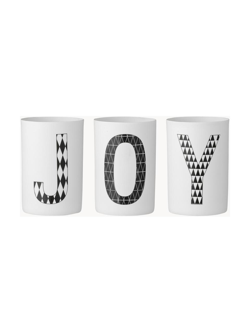 Set 3 portacandele Joy, Porcellana, Bianco, nero, Ø 7 x Alt. 10 cm