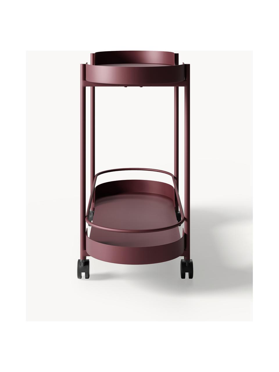 Carrello di servizio in metallo Taru, Struttura: metallo verniciato a polv, Ruote: plastica, Rosso vino opaco, nero, Larg. 79 x Alt. 65 cm