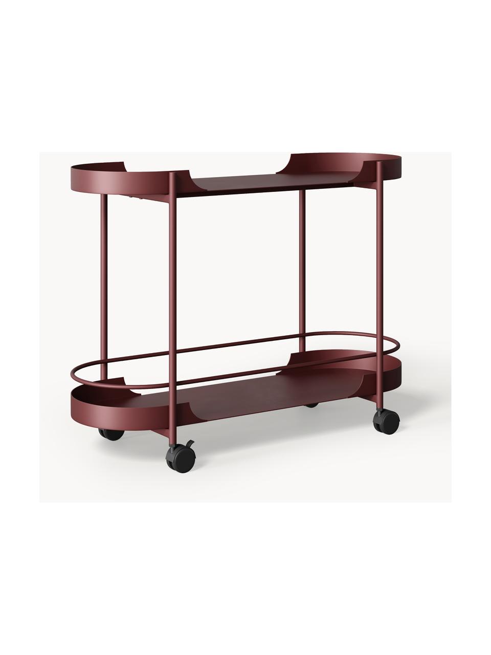 Carrello di servizio in metallo Taru, Struttura: metallo verniciato a polv, Ruote: plastica, Rosso vino opaco, nero, Larg. 79 x Alt. 65 cm