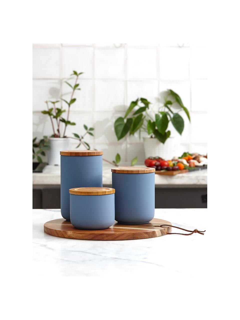 Boîte de rangement Stak, de différentes tailles, Bleu mat, bambou, Ø  10 x haut. 13 cm, 750 ml