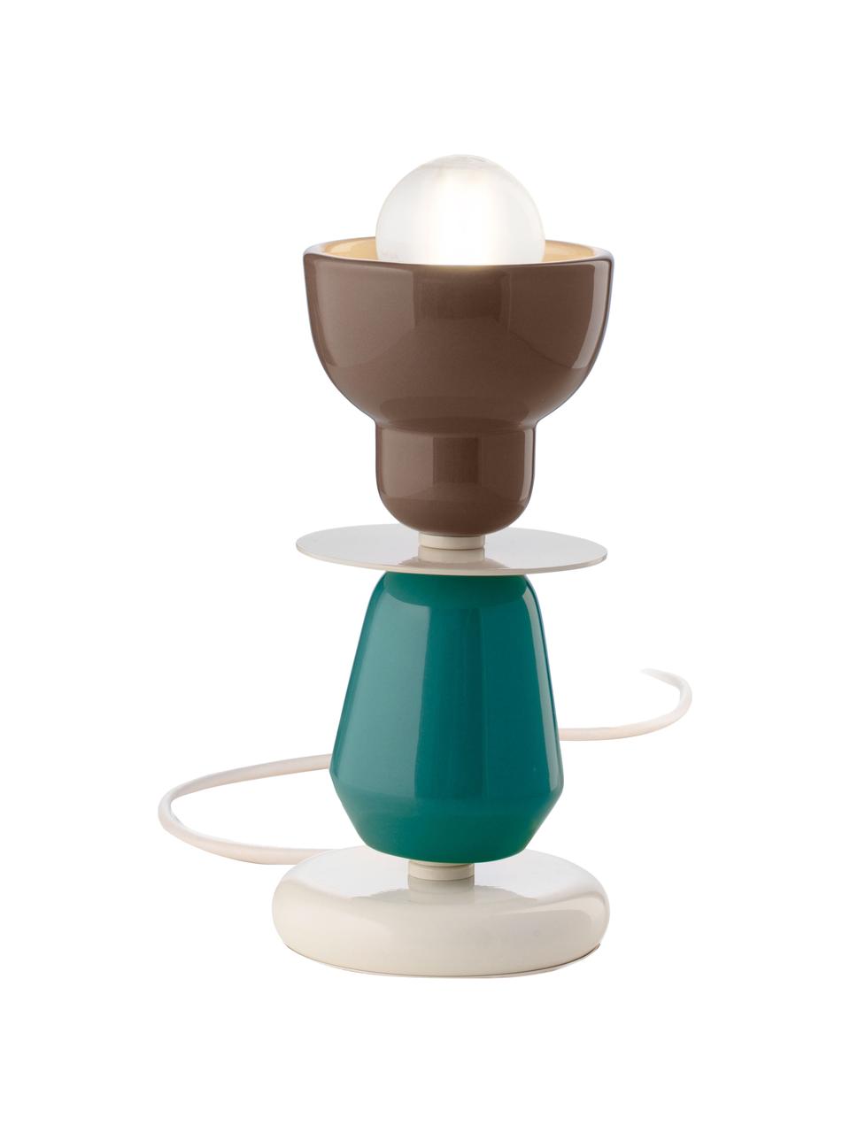 Malá stolní lampa Berimbau, ručně vyrobeno, Tmavě hnědá, petrolejová, tlumeně bílá, Ø 12 cm, V 24 cm