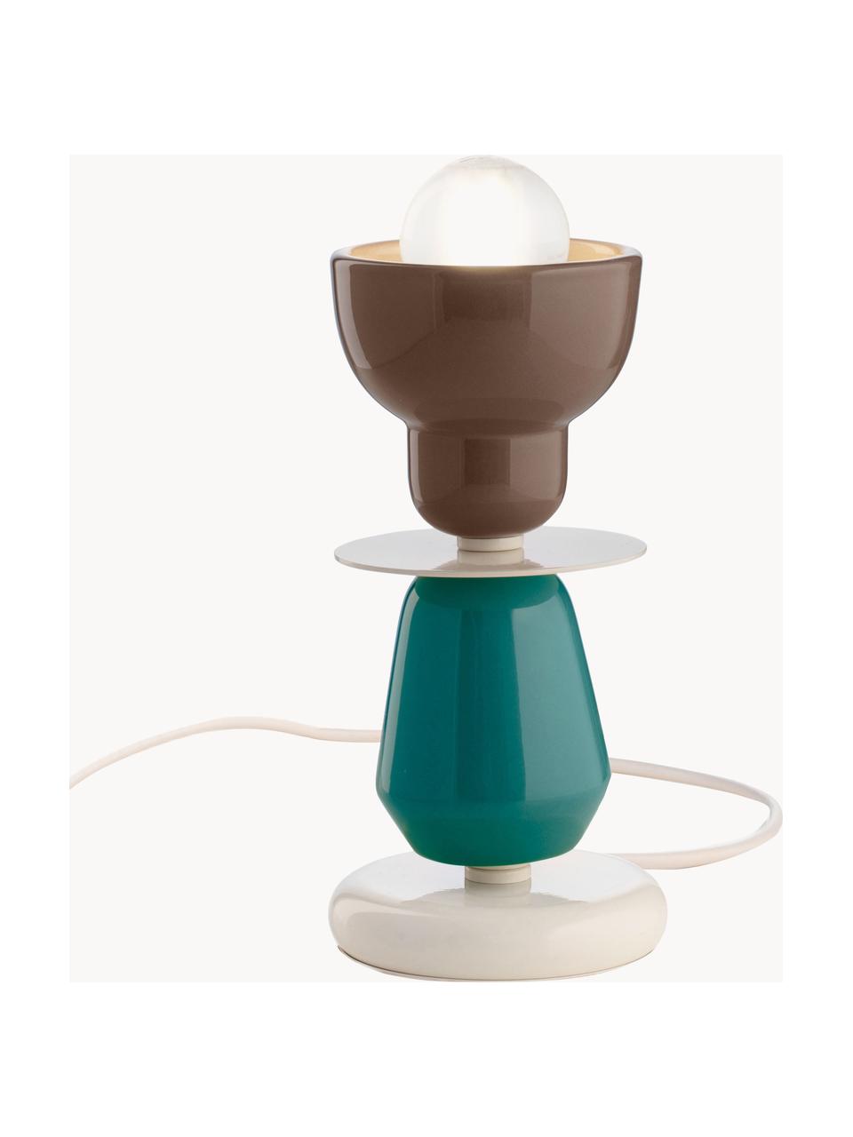 Lámpara de mesa artesanal pequeña Berimbau, Lámpara: cerámica, Cable: plástico, Marrón oscuro, azul petróleo, Off White, Ø 12 x Al 24 cm