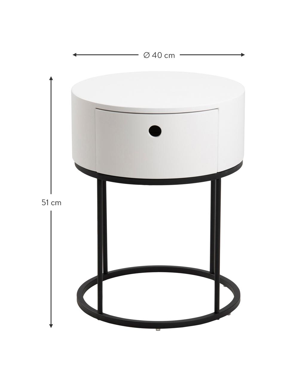 Okrúhly nočný stolík so zásuvkou Polo, Biela, čierna, Ø 40 x V 51 cm
