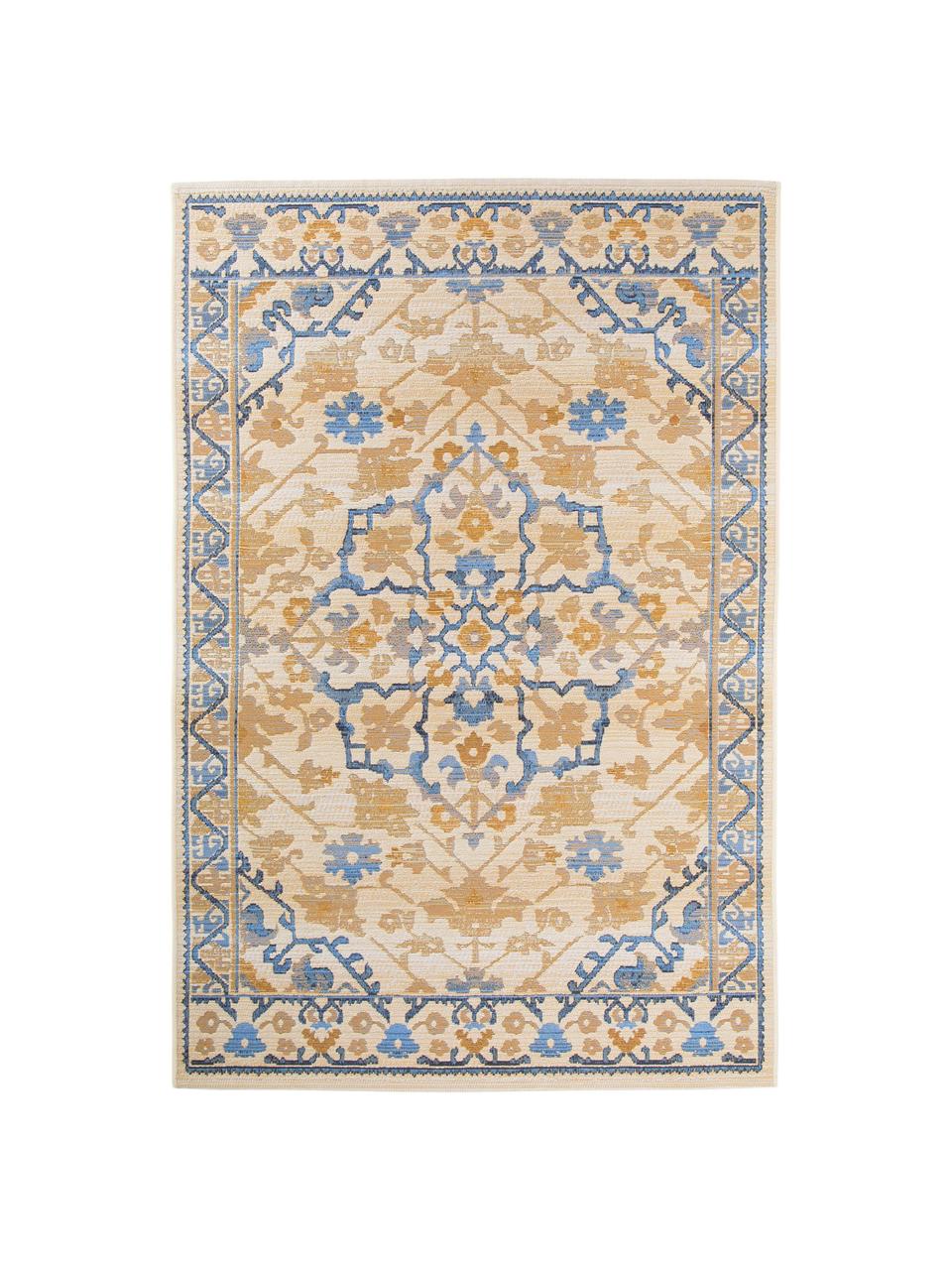 Tapis intérieur extérieur motif floral Artis, 76 % polypropylène, 23 % polyester, 1 % latex, Beige, orange, bleu, larg. 200 x long. 290 cm (taille L)
