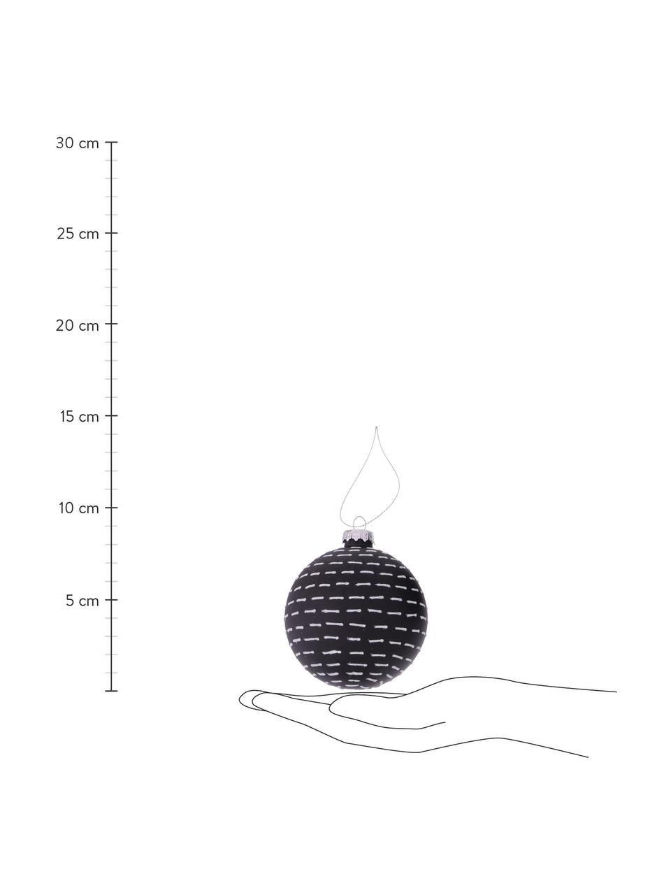 Boules de Noël faites main Illum, 12 élém., Noir, argenté, Ø 8 x 8 cm